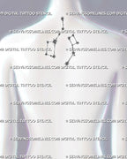 Big Dipper and Little Dipper tattoo stencil set mockup shown centered on a female upper back for constellation placement preview