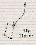 Big dipper tattoo stencil design, Ursa Major constellation tattoo layout with clean star points and minimal connecting line path.