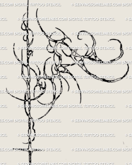 Close detail of biomech spine tattoo showing sharp engineered linework and a modern asymmetrical shoulder structure