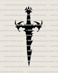 Black dagger tattoo stencil design with solid fill silhouette and spiked crossguard, printable PNG and PDF file preview.