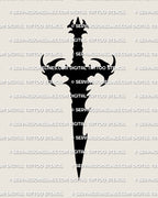 Black dagger tattoo stencil design with solid fill silhouette and spiked crossguard, printable PNG and PDF file preview.
