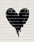 Black heart tattoo stencil design, solid fill heart silhouette with one clean negative space highlight, printable PNG JPEG PDF.