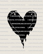 Black heart tattoo stencil design, solid fill heart silhouette with one clean negative space highlight, printable PNG JPEG PDF.