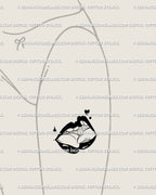 Black lips queer kiss tattoo on front thigh, small gothic pride tattoo design radiating feminine and unapologetic energy. 