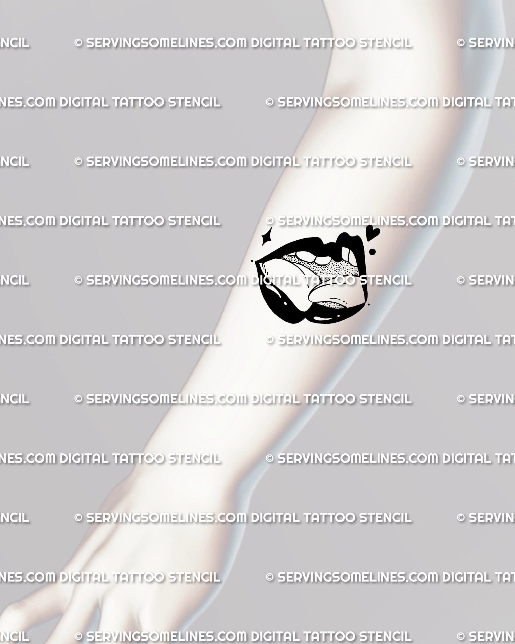 Queer kiss tattoo design placed on forearm, small black lips symbolizing love, pride, and freedom of identity.