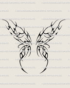 Black neotribal fairy wings tattoo stencil design with filled black shapes and pointed wing framing for digital download