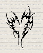 Black tribal heart tattoo stencil closeup design, heart tribal tattoo shape with strong swoops and negative space.