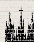 Blackwork gothic cathedral tattoo design prepared as a high resolution digital stencil for accurate transfer and long term clarity on skin