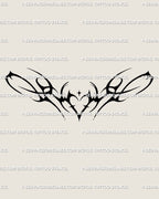 Blackwork neotribal heart lower back tattoo stencil design with a centered heart, solid black fill, and sleek tramp stamp shape