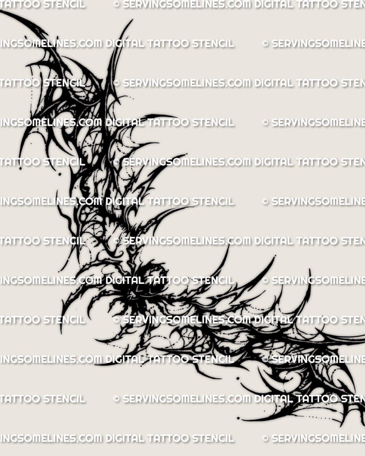 Dark gothic spider lower back tattoo stencil design with blackwork detailing and wide tramp stamp layout