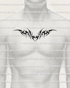 Bold tribal heart chestpiece digital stencil displayed on a man’s chest, wide black curves forming a strong symmetrical upper chest layout