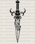 Broken dagger tattoo stencil download, jagged blade silhouette, instant files for sizing and transfer, PNG JPEG PDF included.