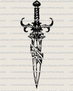 Broken dagger tattoo stencil download, jagged blade silhouette, instant files for sizing and transfer, PNG JPEG PDF included.