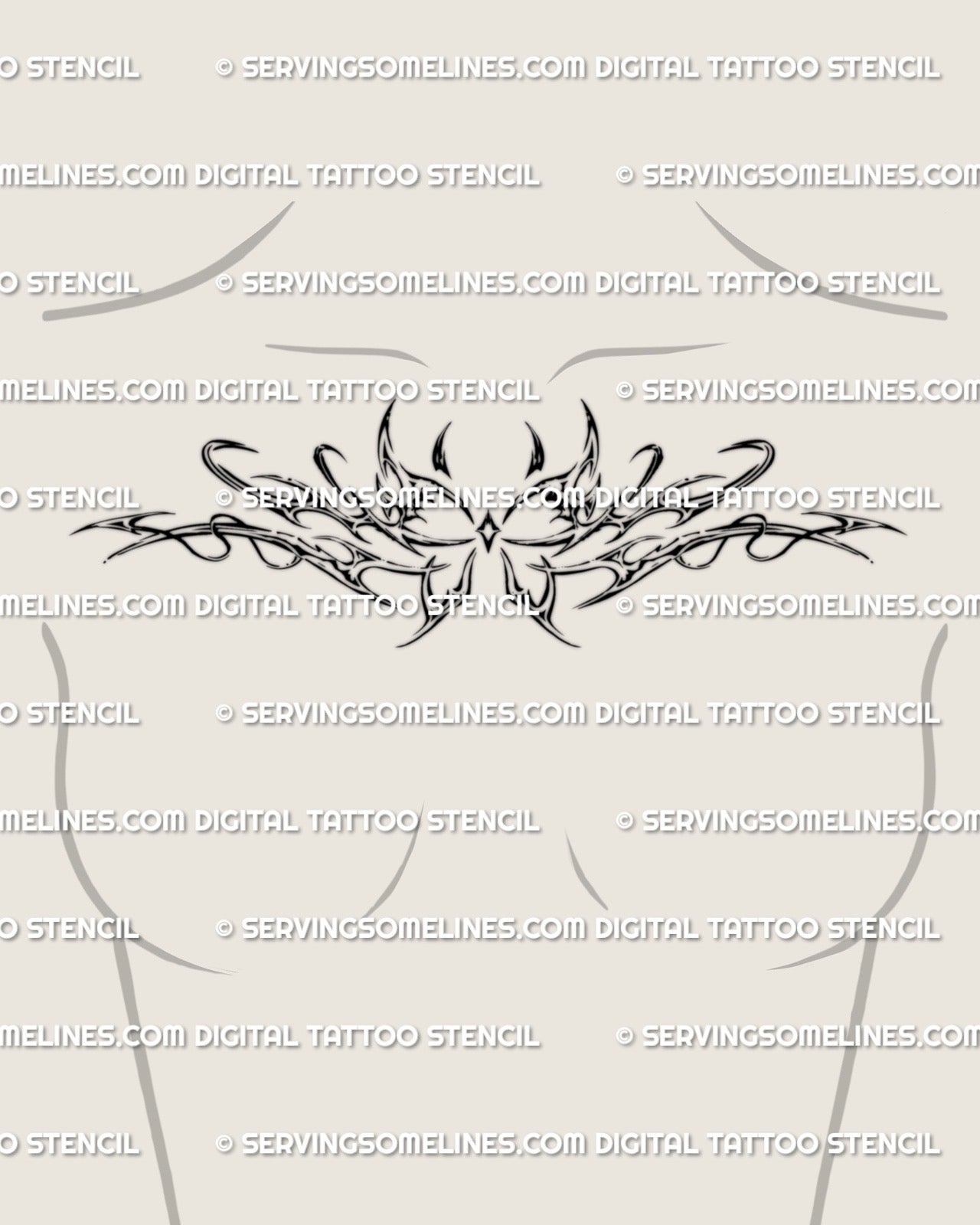 feminine butterfly sternum tattoo shown on chest placement, tribal wings shaping around the ribs, detailed lower chest design for women