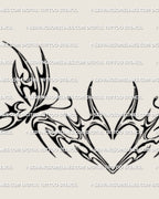 flat stencil of a butterfly tribal heart tattoo design with fine line curves and modern y2k tribal detailing intended for lower back placement
