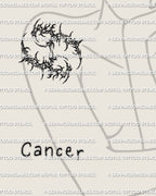 Cancer tattoo stencil shown on womens shoulder placement, zodiac glyph stencil download