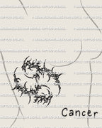 Cancer zodiac tattoo stencil shown on womens ribs placement, cyber glyph stencil download