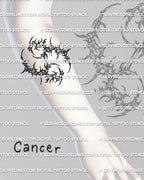 Cancer zodiac tattoo stencil shown on forearm placement, cyber sigil glyph stencil download