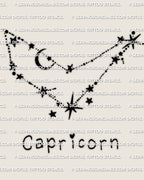 Capricorn constellation tattoo stencil design showing clean star points and minimal zodiac constellation layout, digital download file