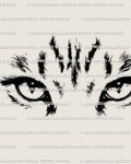 Cat eyes tattoo stencil design, eyes-only gaze with lashes and shadow detail, instant download PNG JPG PDF.