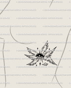 Seraphim eye tattoo on the side under breast, a small celestial angelcore design. Cyber sigil angel eye with wings, protective yet elegant linework.