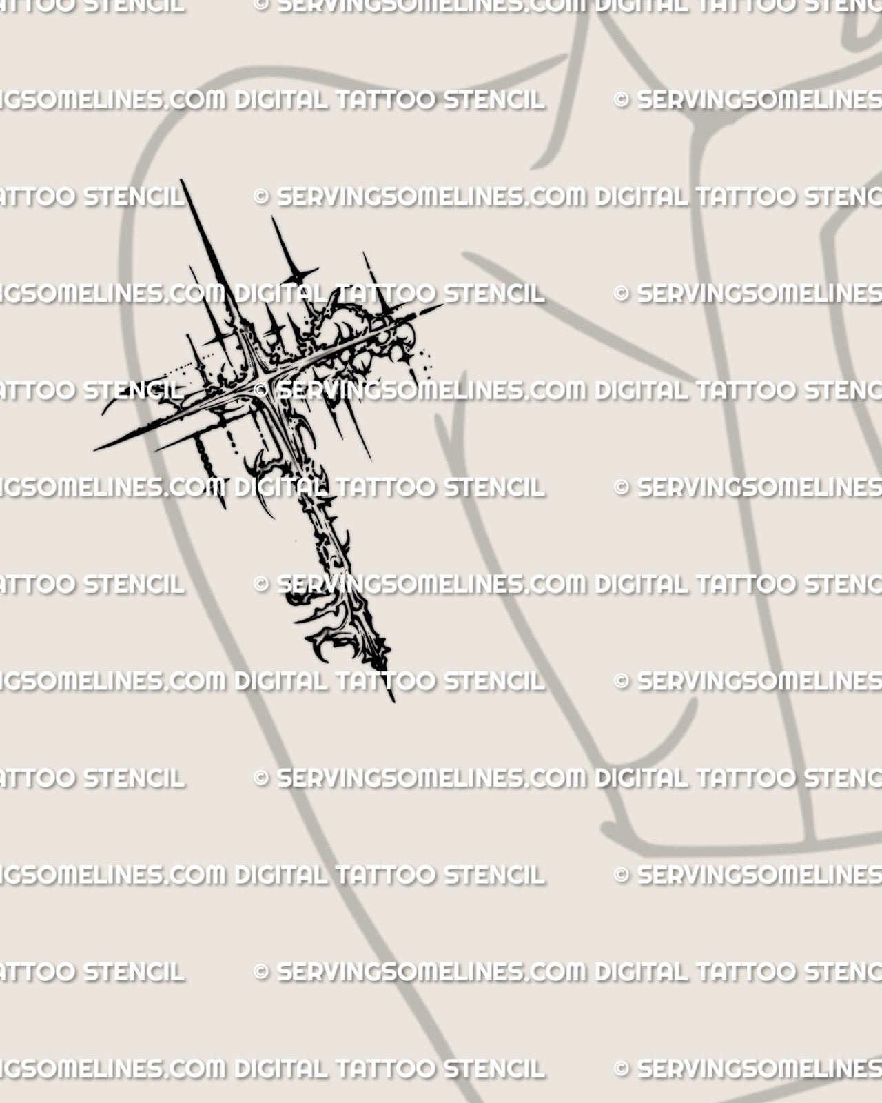 Celestial key tattoo stencil shown on feminine arm placement, star charm key tattoo with chain detail.