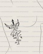 Celestial sword tattoo with wings placed along the side ribs, a vertical guardian blade design symbolizing strength, clarity, and divine protection.