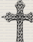 Ringed cross tattoo design, celtic cross stencil download with knotwork details, high contrast black linework.
