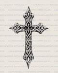 Celtic cross tattoo stencil, ringed knotwork cross design, clean outline on light background, instant download file.