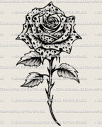 Cheetah print rose tattoo stencil design, rose bloom with cheetah spot pattern inside petals, instant download PNG PDF