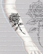 Rose tattoo with cheetah print stencil shown on forearm placement example, clean outline and spot fill, printable download