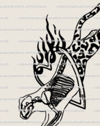 Hand-drawn weirdcore cheetah tattoo design, flaming hoop and leopard print blend, clean digital stencil file ready for tattoo artists.