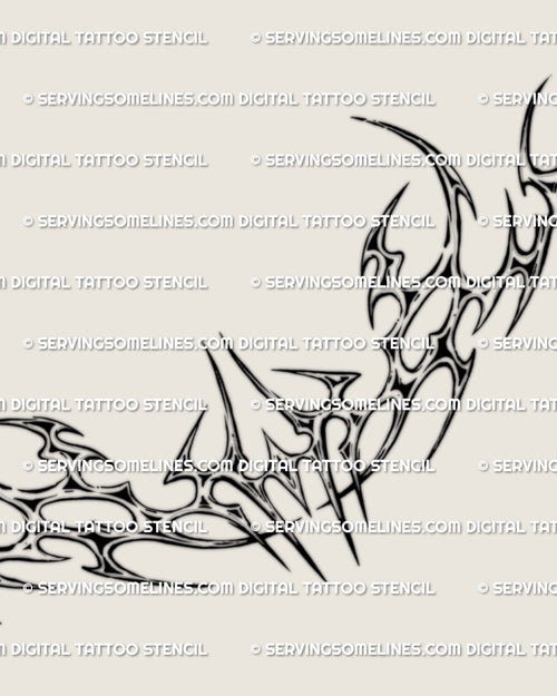 chrome cyber tribal chestpiece tattoo stencil with sharp metal like blade shapes and futuristic curves built for upper chest placement