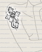Chrome sacred heart cross tattoo shown on women’s arm placement with Y2K tribal curves, flame detail, and clear stencil shape