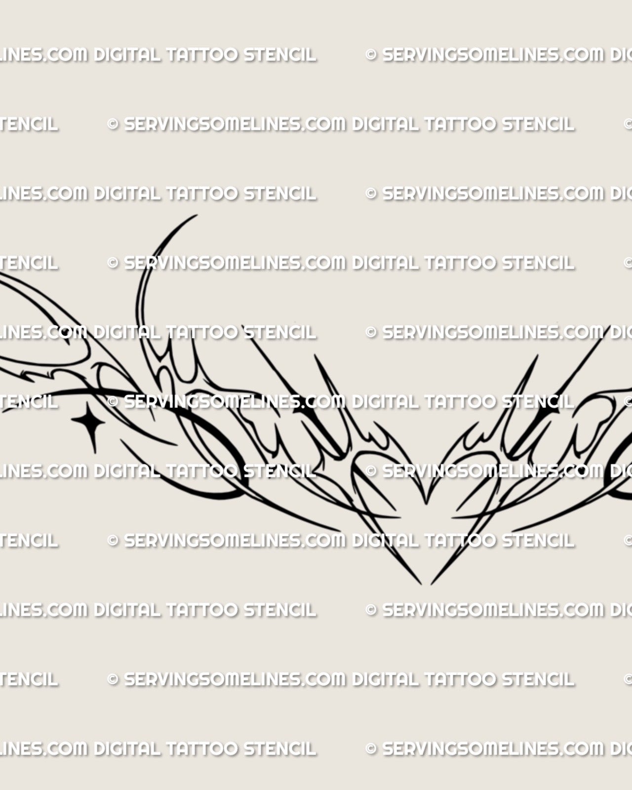 Detailed digital stencil preview of the ornamental heart outline design, fine line curves and sparkles forming a minimal decorative heart with clean symmetry.