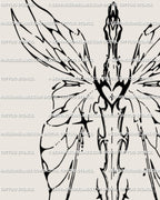 Close-up of butterfly sword tattoo design showing the heart core, fairy wings, and detailed neotribal blade in cybersigilism style.