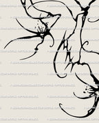 Close-up fragment of witchy gothic floral tattoo stencil, abstract neotribal petals and spiky ornamental demonic detail.