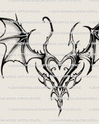 close up of gothic bat wing heart tattoo stencil featuring ornamental tribal lines for women looking for unique small gothic tattoos