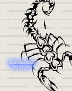 Close-up of scorpion heart tattoo linework, showing ornamental tribal details and girly goth gothic styling, designed as a clean stencil download.