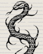 Close view of coiled snake tattoo stencil, textured scale pattern and spiked accents, high resolution printable stencil file download