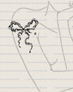 coquette ribbon tattoo stencil displayed on girl’s shoulder, liquid marble aesthetic with abstract wavy flow and artistic minimalism 