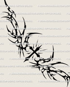 Cross chest tattoo stencil design with centered cross, bold neotribal sidework, and clean printable tattoo linework