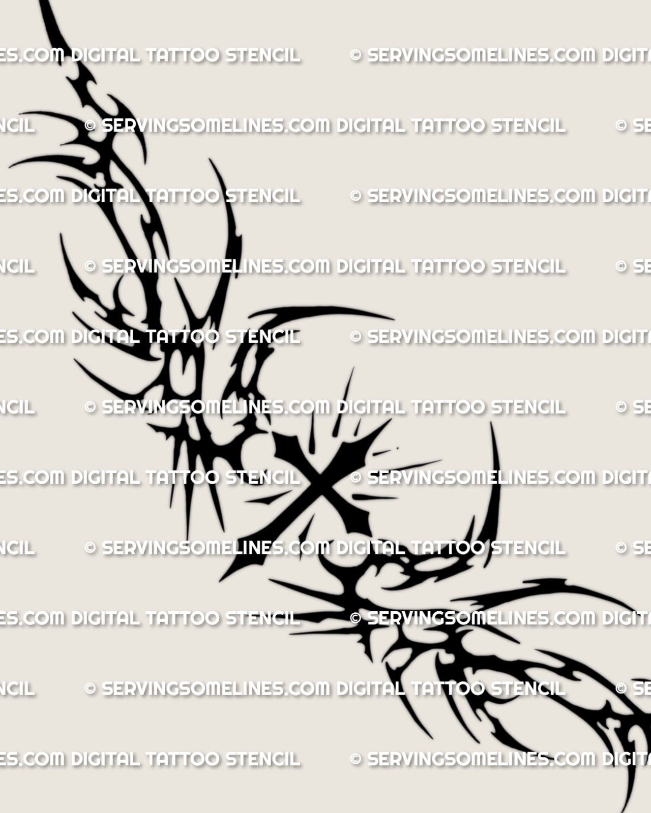 Cross chest tattoo stencil design with centered cross, bold neotribal sidework, and clean printable tattoo linework