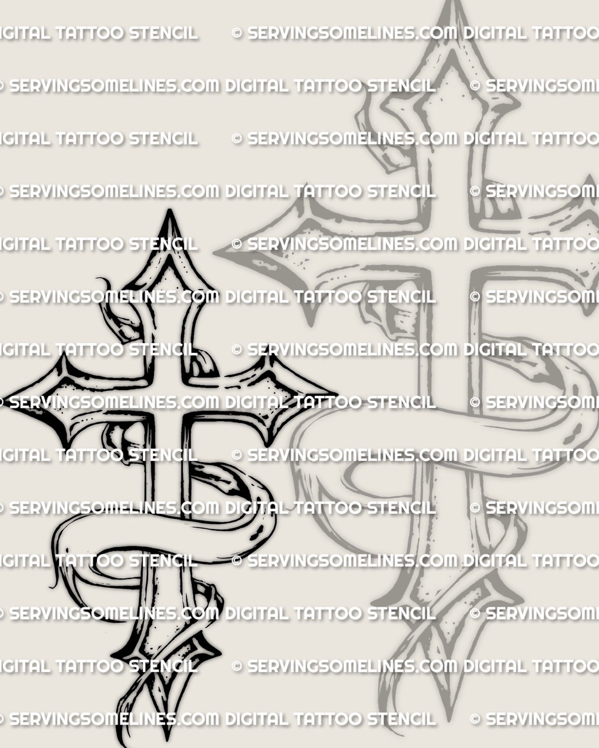 Sharp Cross Design Memorial Ribbon Cross Tattoo Stencil - Gothic Remembrance ...
