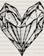 Crystal heart tattoo stencil, geometric heart gem silhouette with clean edges and negative space, ready for stencil transfer.