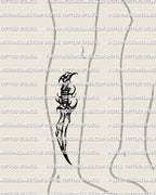 Curved dagger tattoo stencil shown on calf placement example, long curved blade reads clean from a distance, PNG PDF download