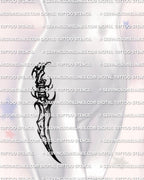 Curved dagger tattoo stencil shown on womens hip placement example, curved blade follows the body line, printable stencil file