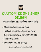 Customize one shop tattoo design, 2 draft options, PNG and PDF by email, 2 to 5 day turnaround, service not instant download.