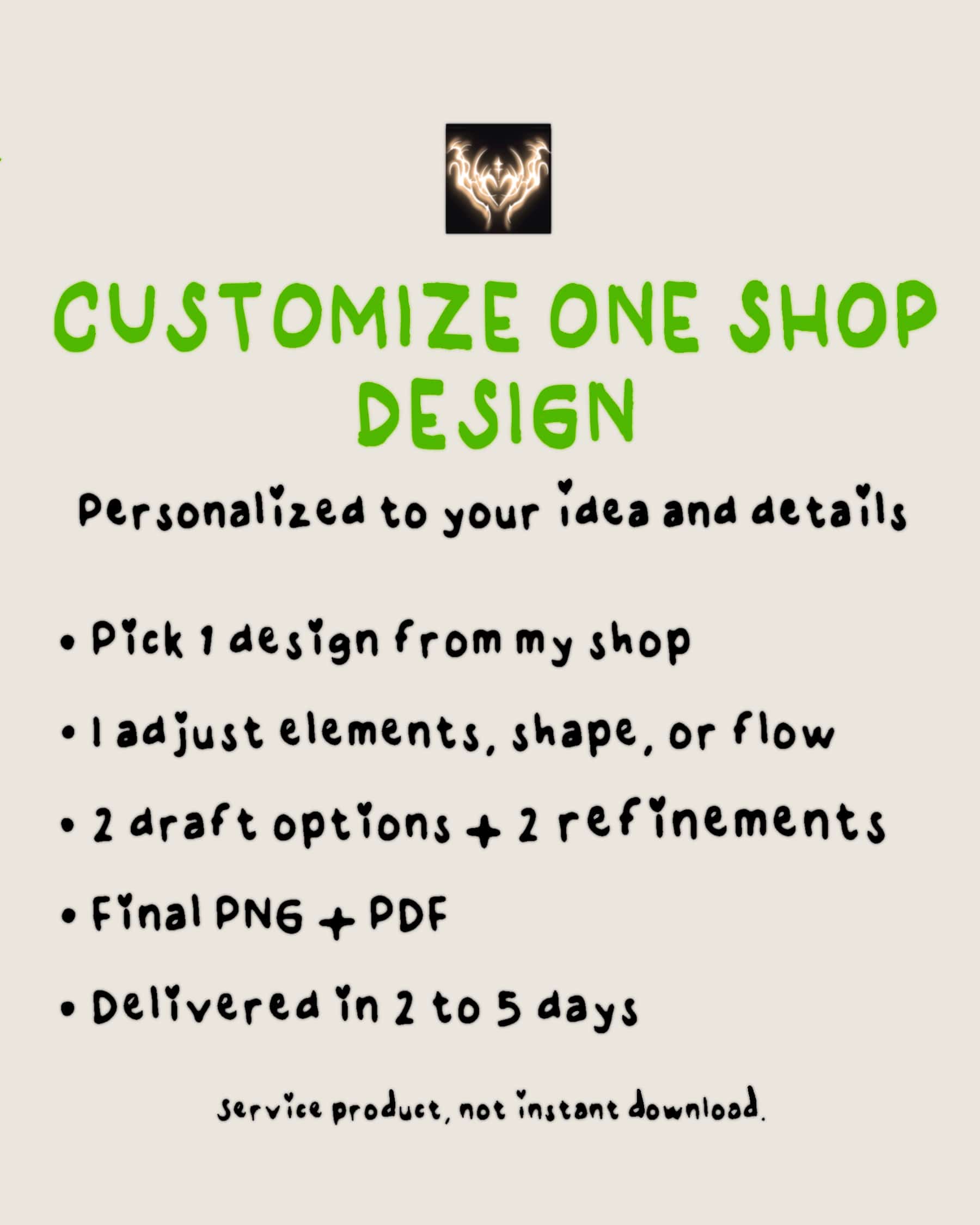 Customize one shop tattoo design, 2 draft options, PNG and PDF by email, 2 to 5 day turnaround, service not instant download.