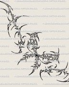 Cyber bow tattoo stencil design with ribbon shaped center, pointed sigil edges, and lower back placement intent